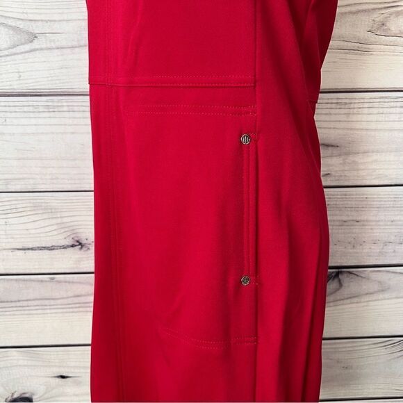 Tommy Hilfiger Red Twill Sleeveless Side Pocket Shift Dress - Picture 7 of 13